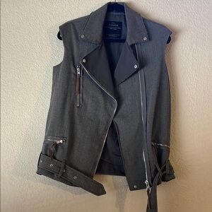 All Saints Gray Moto Vest Jacket Asymmetrical Design